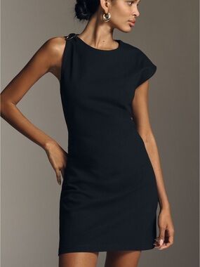 Anthropologie Black One-Shoulder Mini Dress 19 ptp stretches to 20